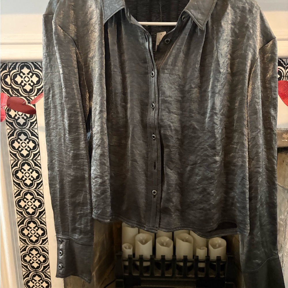 Anthropology Pilcro Metallic Gray Shirt